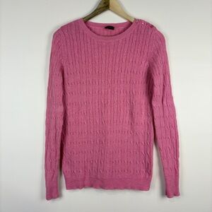 Talbots Pink Wool Blend Cable Knit Crew Neck Sweater Preppy Old Money